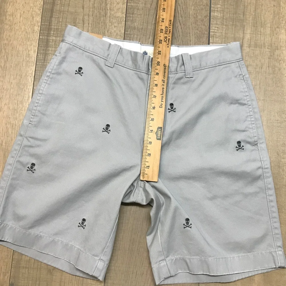 J.CREW Shorts Mens Size 31 Gray‎ Broken in Chino Skull Embroidered Grunge Cotton